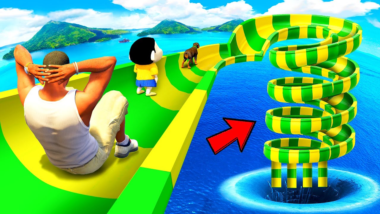 SHINCHAN AND FRANKLIN FOUND A SPIRAL WATER SLIDE BESIDE HIS SWIMMING POOL IN GTA 5