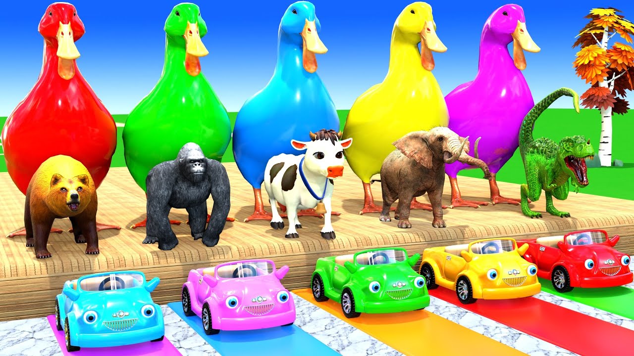 Long Slide Game with Cow Elephant Gorilla Hippopotamus Tiger 3d Animal Game Funny 3d Animals