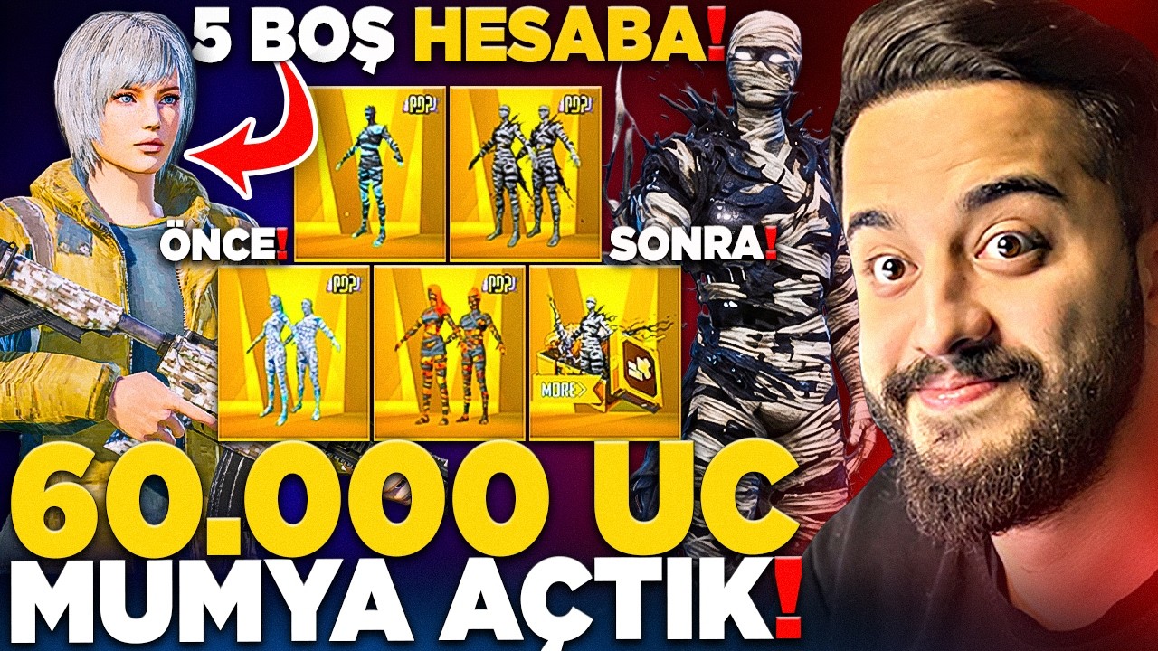 5 BOŞ HESABA 60.000 UC MUMYA SANDIĞI AÇTIK! (EFSANE ŞANSLI) PUBG Mobile