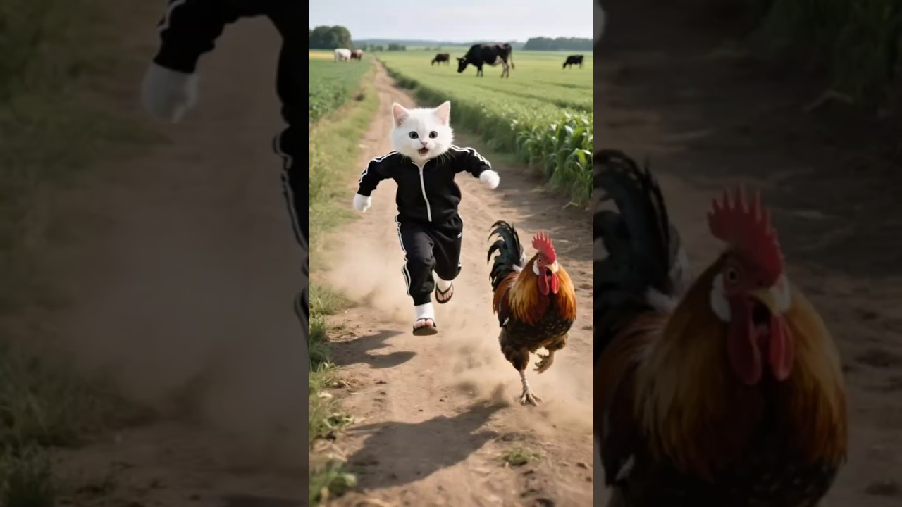 شوف القط مياو عمل ايه لما الديك هرب منه😰💔 #shorts #ai #cat #viral