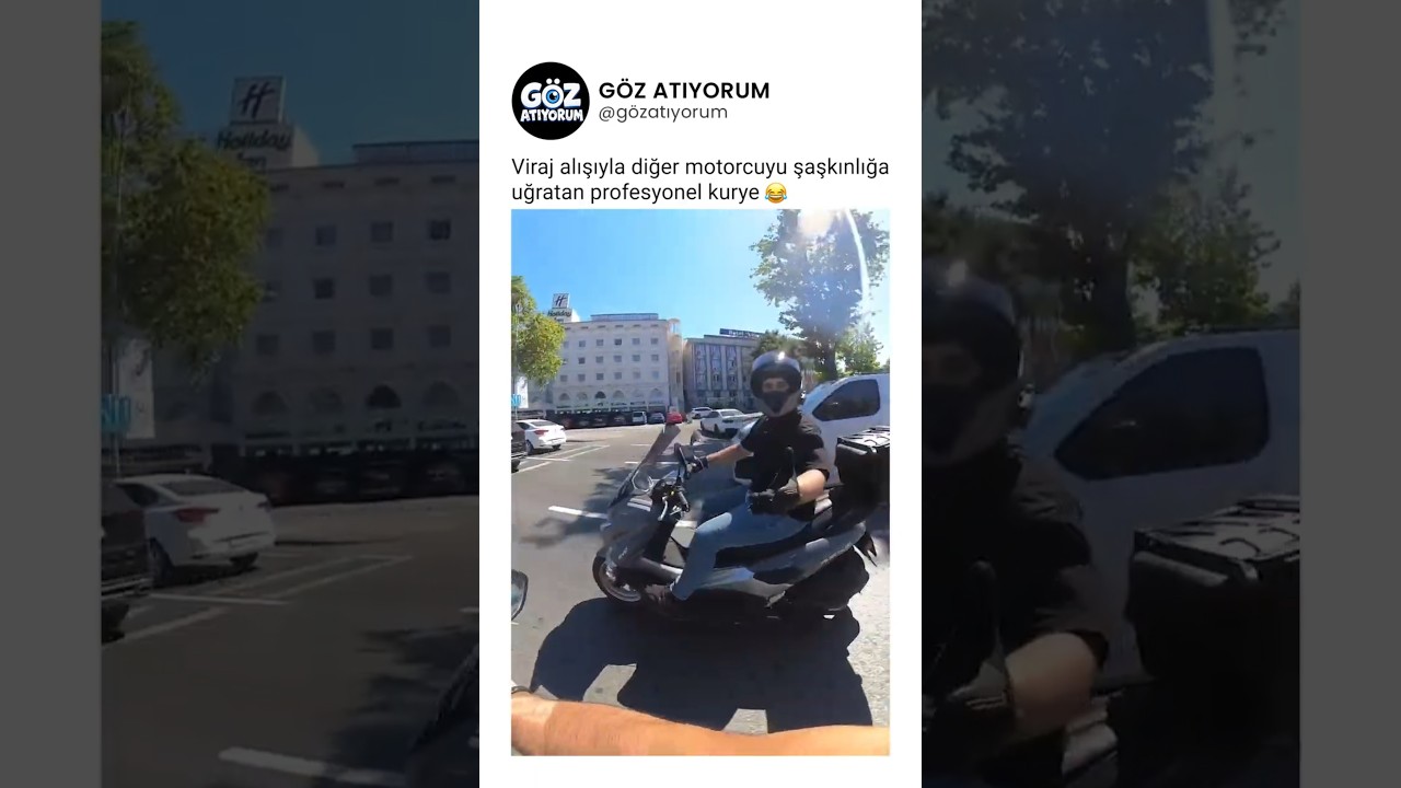Viraj alışıyla diğer motorcuyu şaşkınlığa uğratyan profesyonel kurye 😂