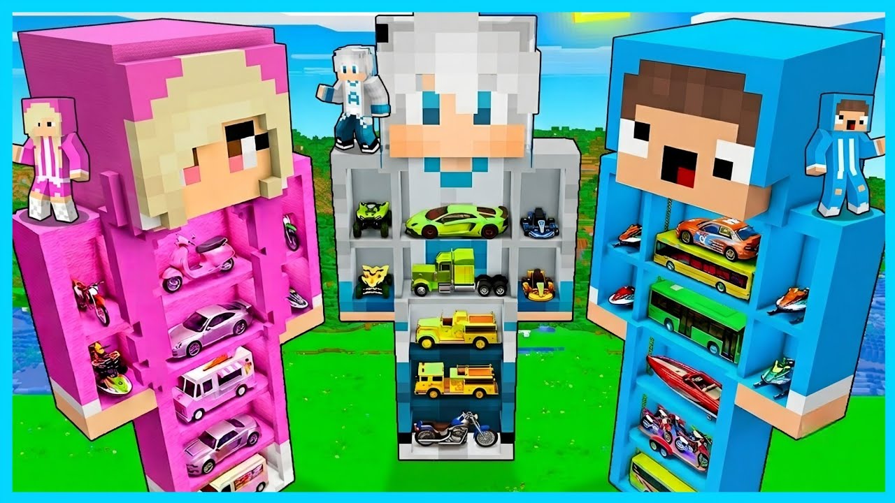 MIPAN & ZUZUZU BUAT GARASI MOBIL DI DALAM PATUNG DI MINECRAFT!