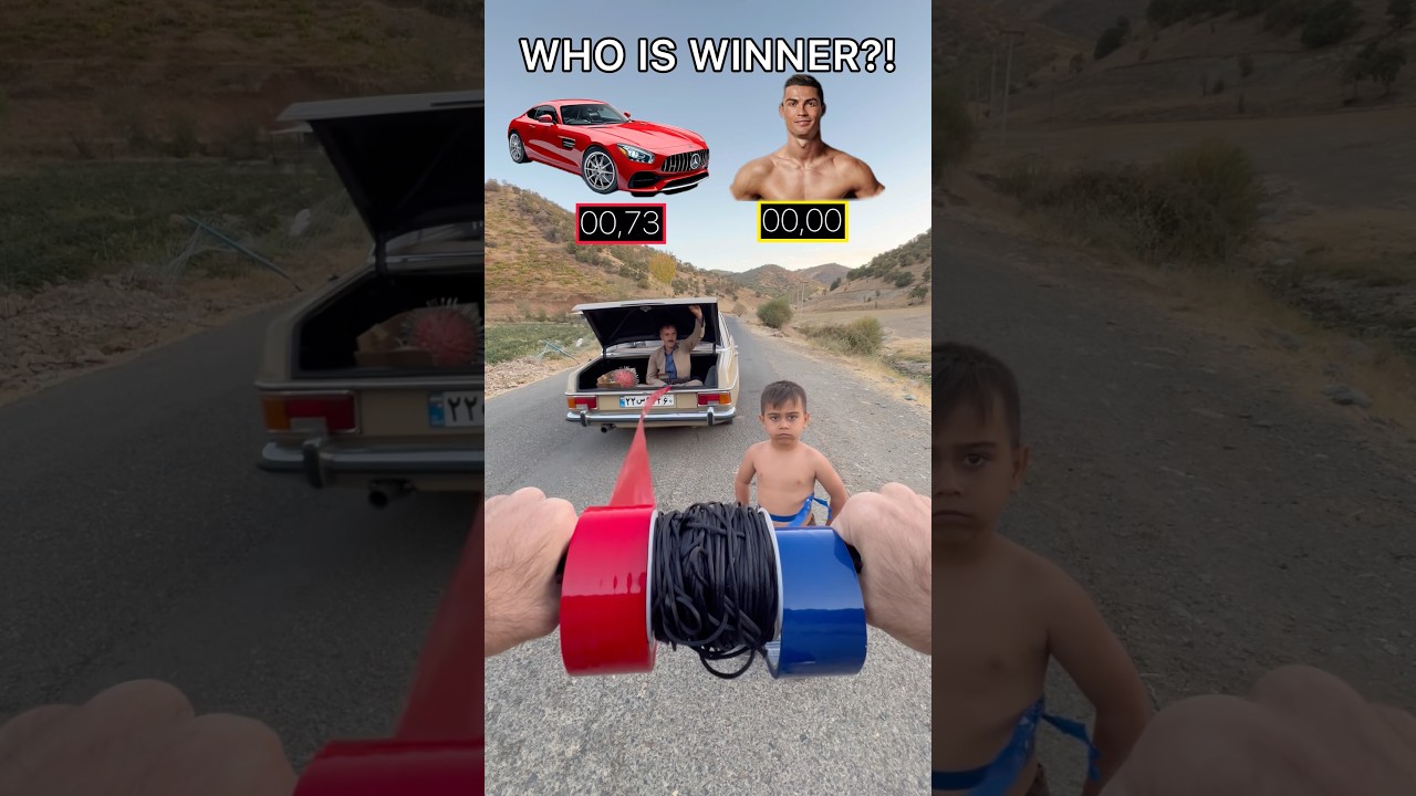 Mini Ronaldo or Super Car ?! Who Is Faster ?! #ronaldo #car #shorts