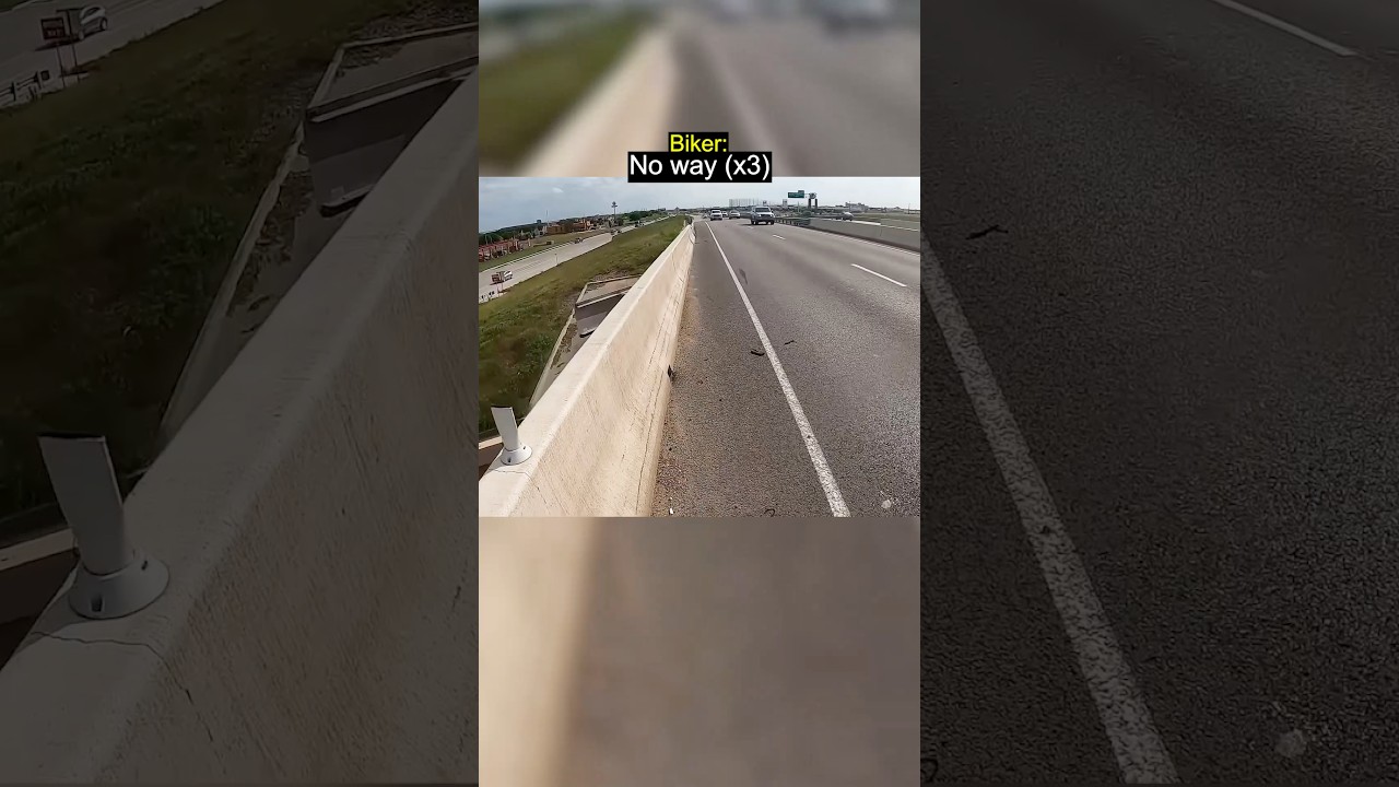 Biker Almost Flies Off Overpass