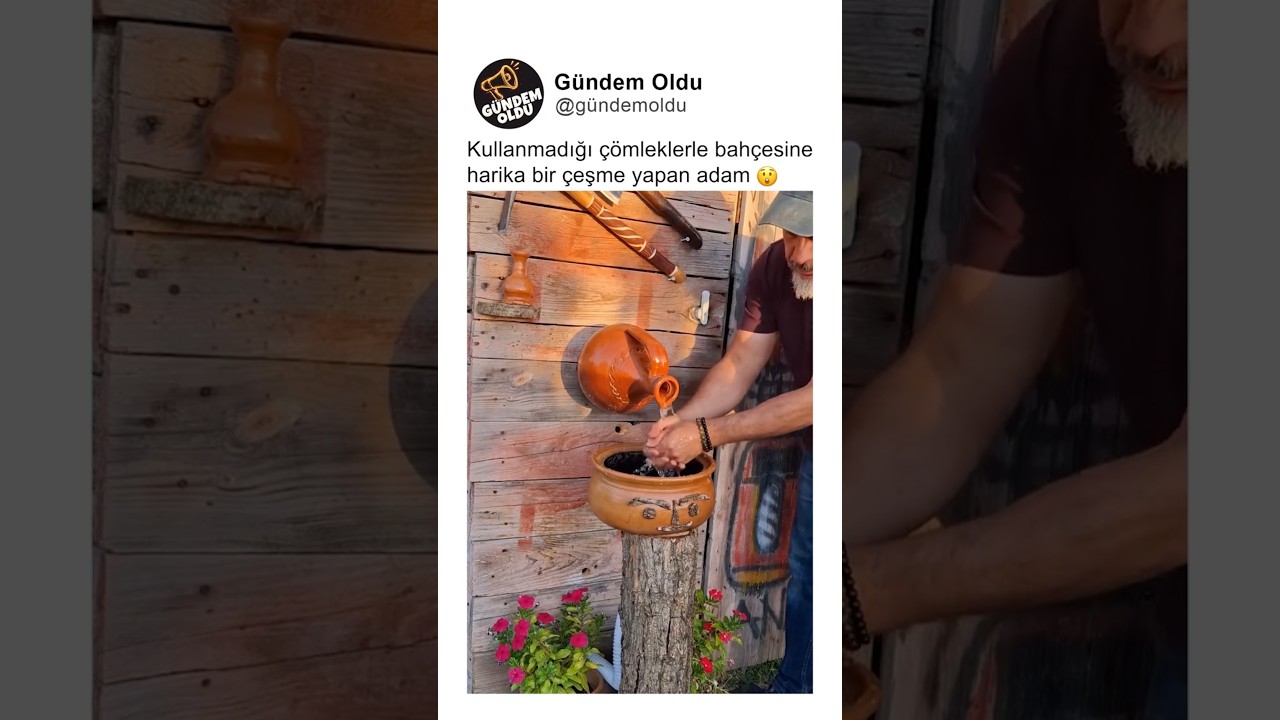 Kullanmadığı çömleklerle bahçesine harika bir çeşme yapan adam 😲