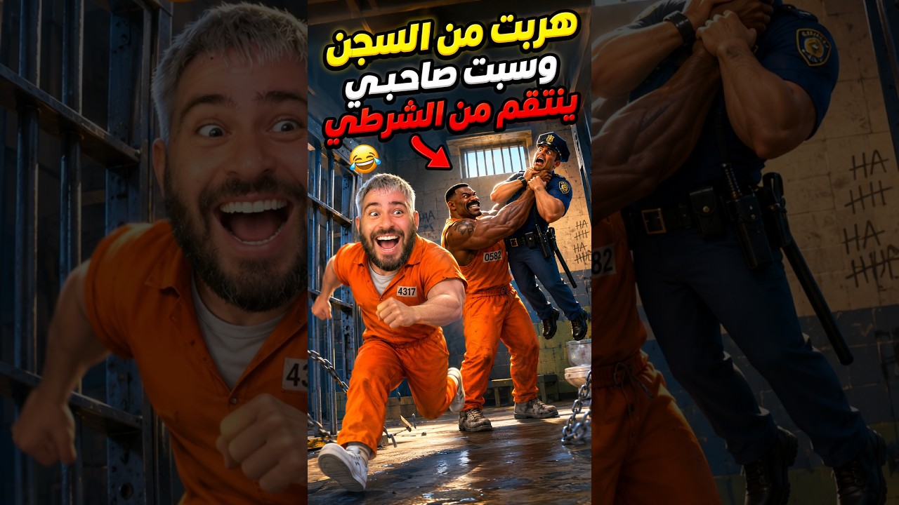 هربت من السجن 🔥🏃‍♂️ وتركت صاحبي ينتقم من الشرطي👮🏻‍♂️  #viral #فلوق #ضحك #مقالب #مضحك #مقلب #شرطة