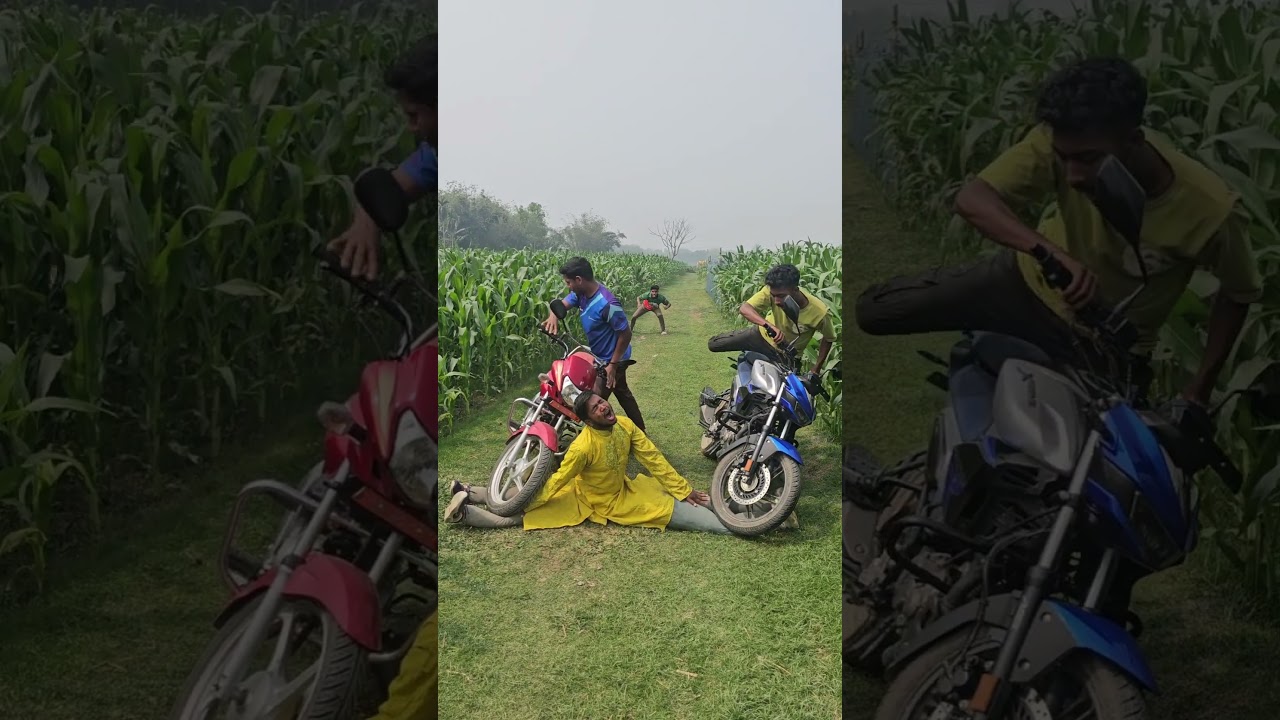 The boys fled on their motorcycle.200M#funny
