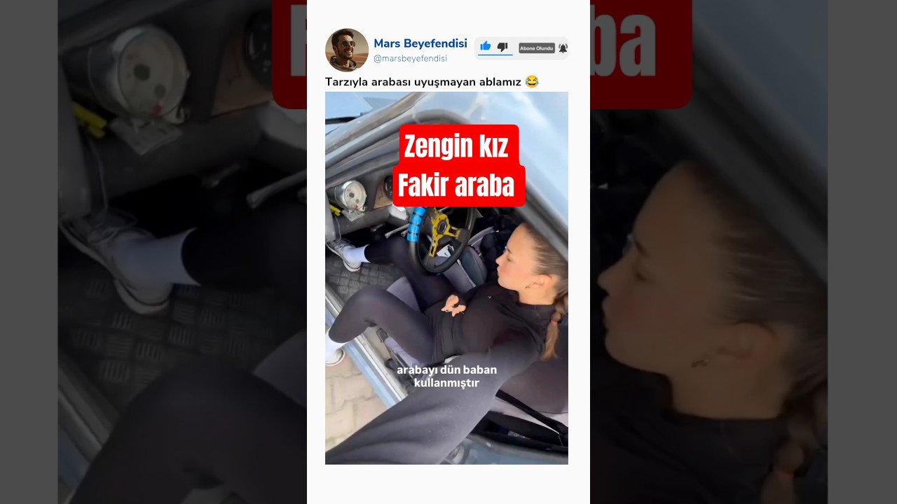 Tarzıyla arabası uyuşmayan ablamız arabasını çalıştırmayı deniyor