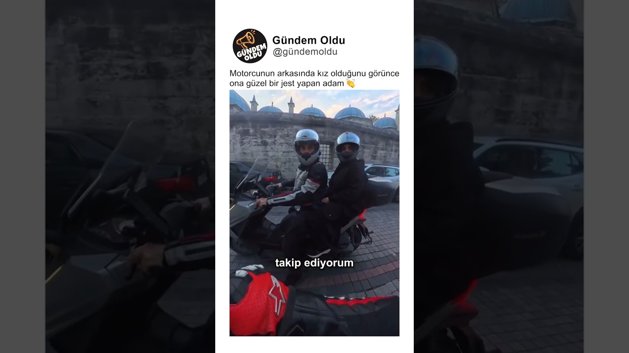 Motorcunun arkasında kız olduğunu görünce ona güzel bir jest yapan adam 👏