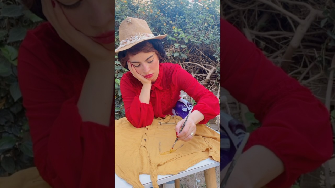 انا حرقت القميص😱 بس قررت اصلحة وارسم عليه 🌻 #shortvideo #اكسبلور #رسم #fypage
