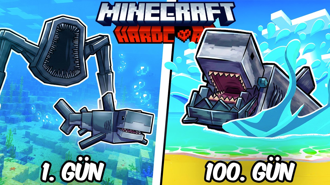 Hardcore Minecraft'ta MEGALODON Olarak 100 Gün Geçirmemin Hikayesi...