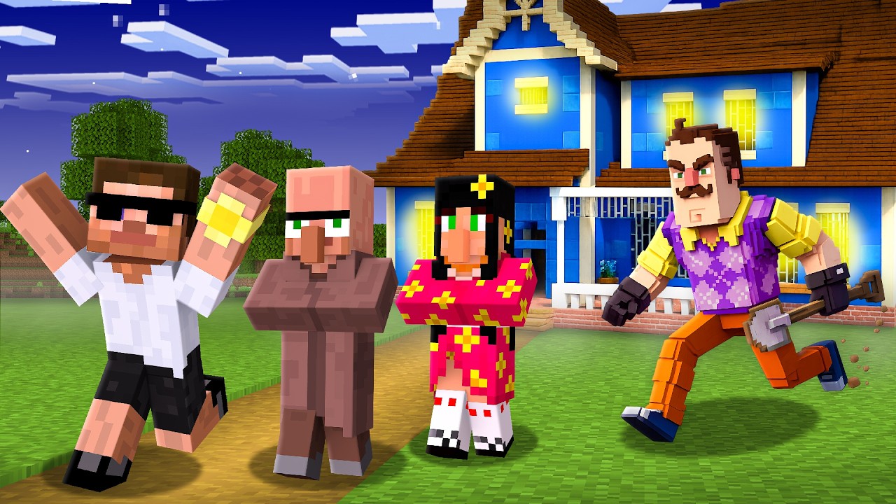 Escaping from Evil Neighbour in Minecraft..