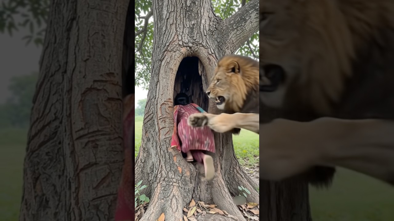 Mumma Ke Piche Lion Aarha hai 😱 #shorts #ytshorts #viralvideo #lion
