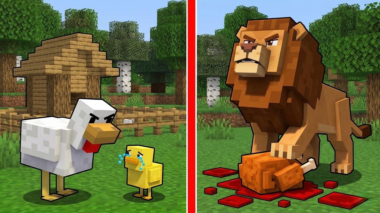 فلم ماين كرافت : الأسد الشرير ضد الدجاجة الفقيرة !!؟ 🔥😱