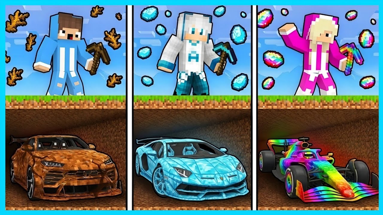 MIPAN & ZUZUZU TANTANGAN GALI TANAH UNTUK DAPAT MOBIL MISKIN VS KAYA VS SULTAN! MINECRAFT