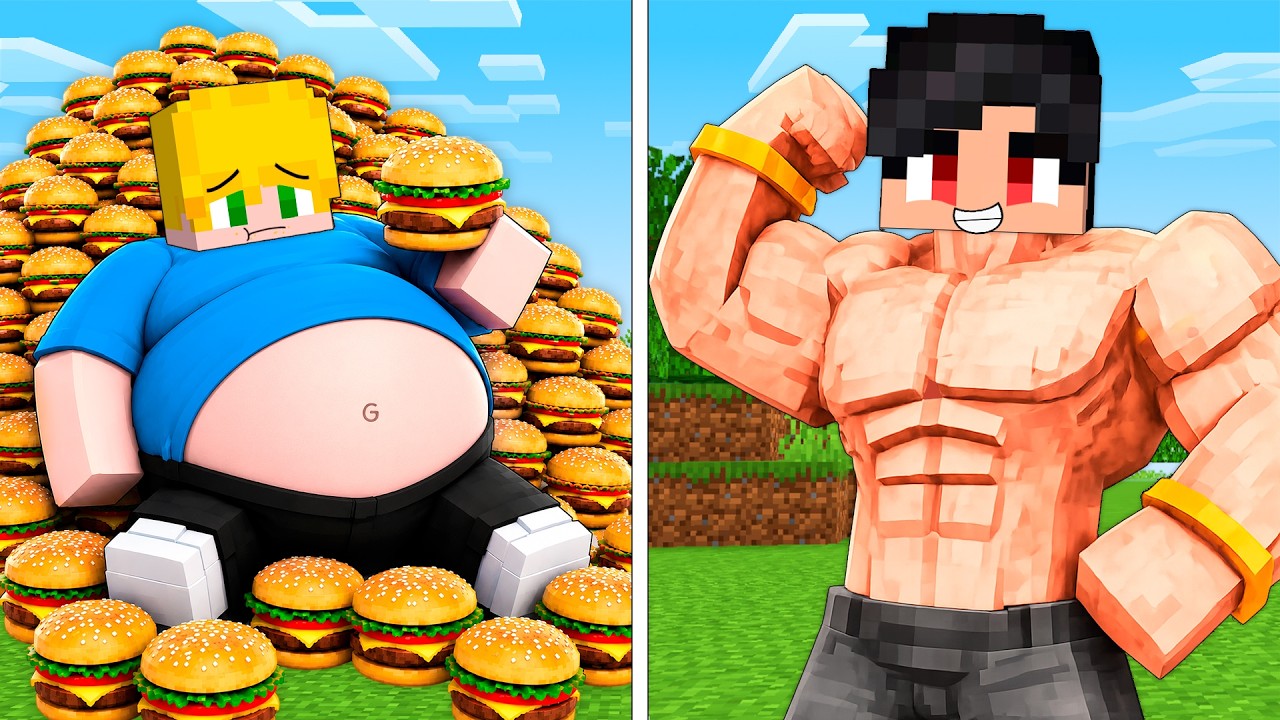 Evolui de GORDO até MUSCULOSO no minecraft
