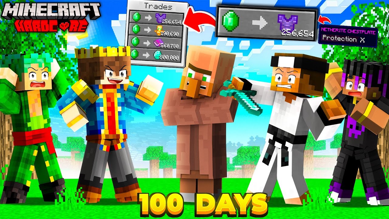 100 days VILLAGER'S TRADE MULTIPLIES In Hardcore Minecraft 😱