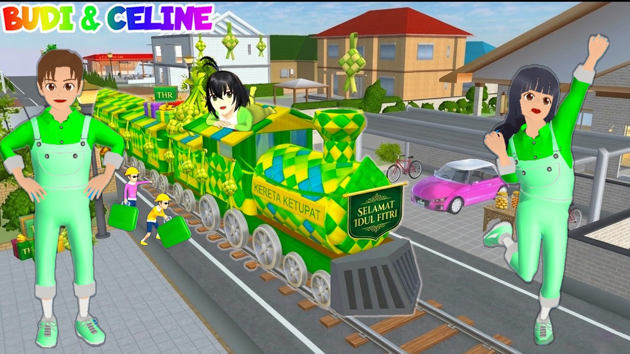 Baby Celine Ikut Mudik 💚 Yuta Mio Kumpul Barang Sesuai Warna Kereta Ketupat Hijau | Sakura School