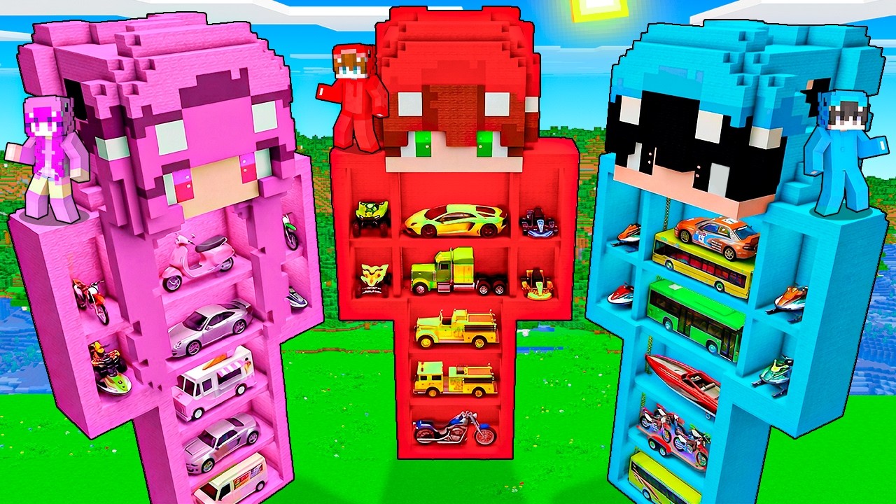 Creamos GARAJES de COCHES en ESTATUAS GIGANTES en Minecraft!