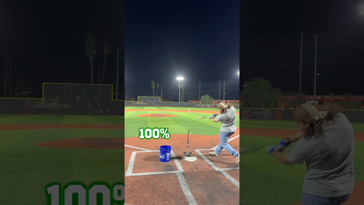What effort level does it take to hit a home run?! #homerun #challenge #baseball￼ #fyp