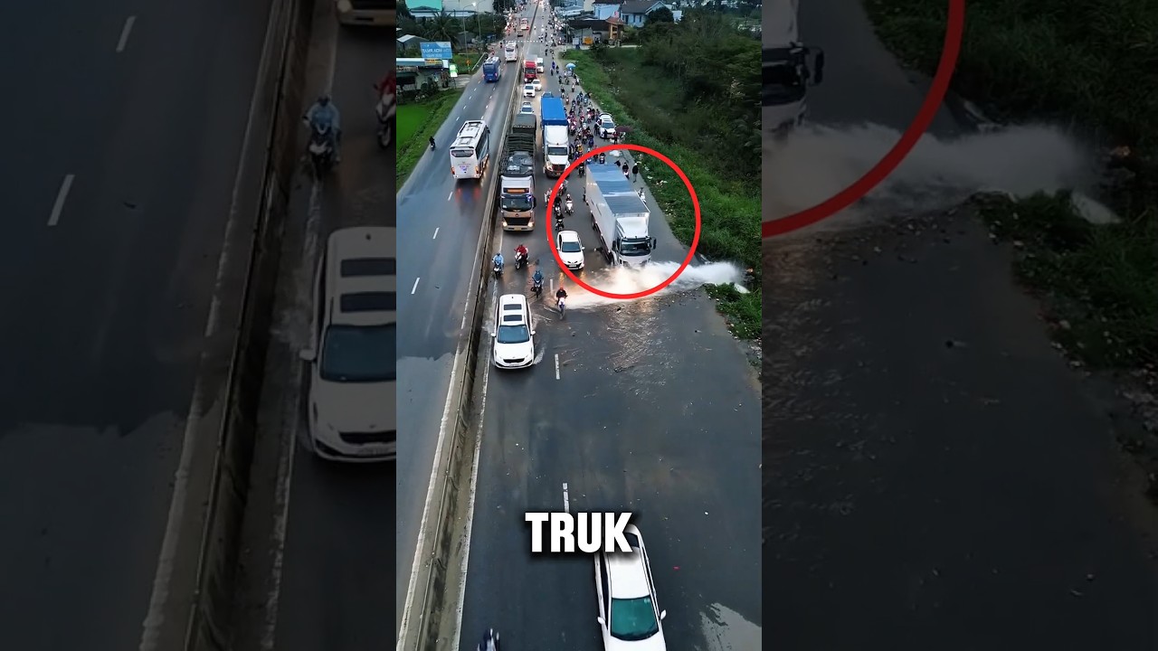 Hidran Air Bocor, Supir ini Langsung Gerak Cepat Buat Nutupin Pake Mobil Truk nya!