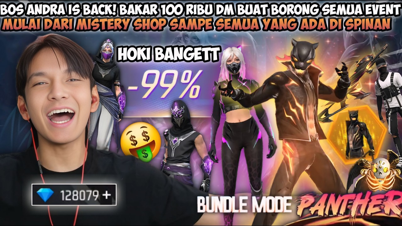BOS ANDRA IS BACK! BAKAR 100 RIBU DM BUAT BORONG SEMUA EVENT FF MISTERY SHOP AMA BUNDLE PANTHER😱