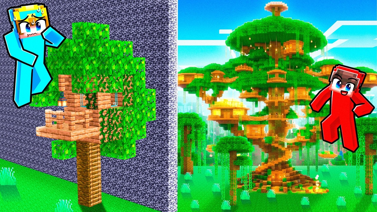 10 Seconds vs 1 Hour JUNGLE TREE HOUSE Build Challenge!