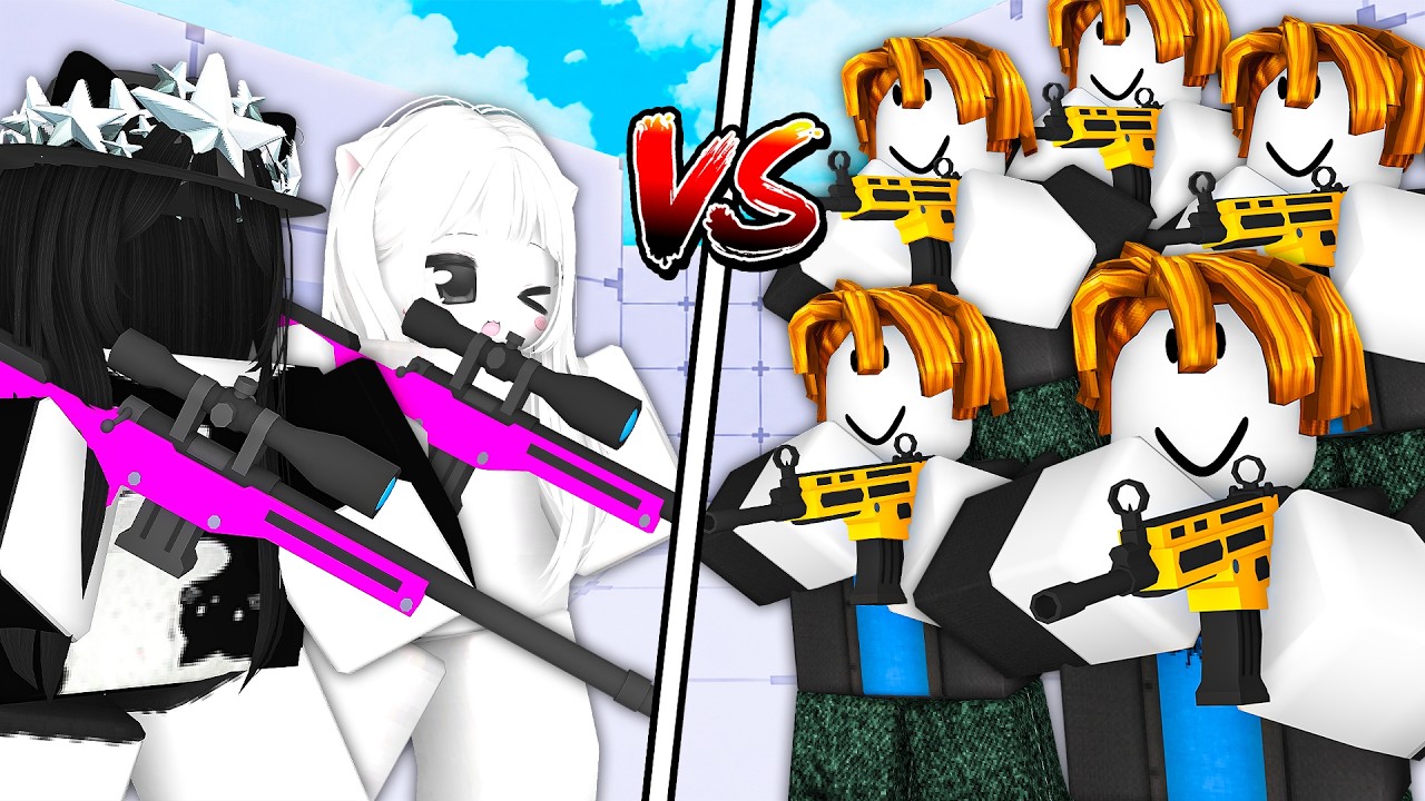 2 GIRL PROS vs 10 NOOBS in Roblox Rivals!