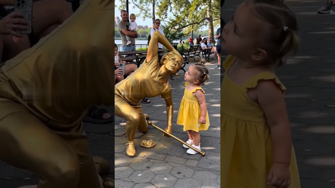 She Can’t Believe the Statue Is Alive! 😱 #Cute