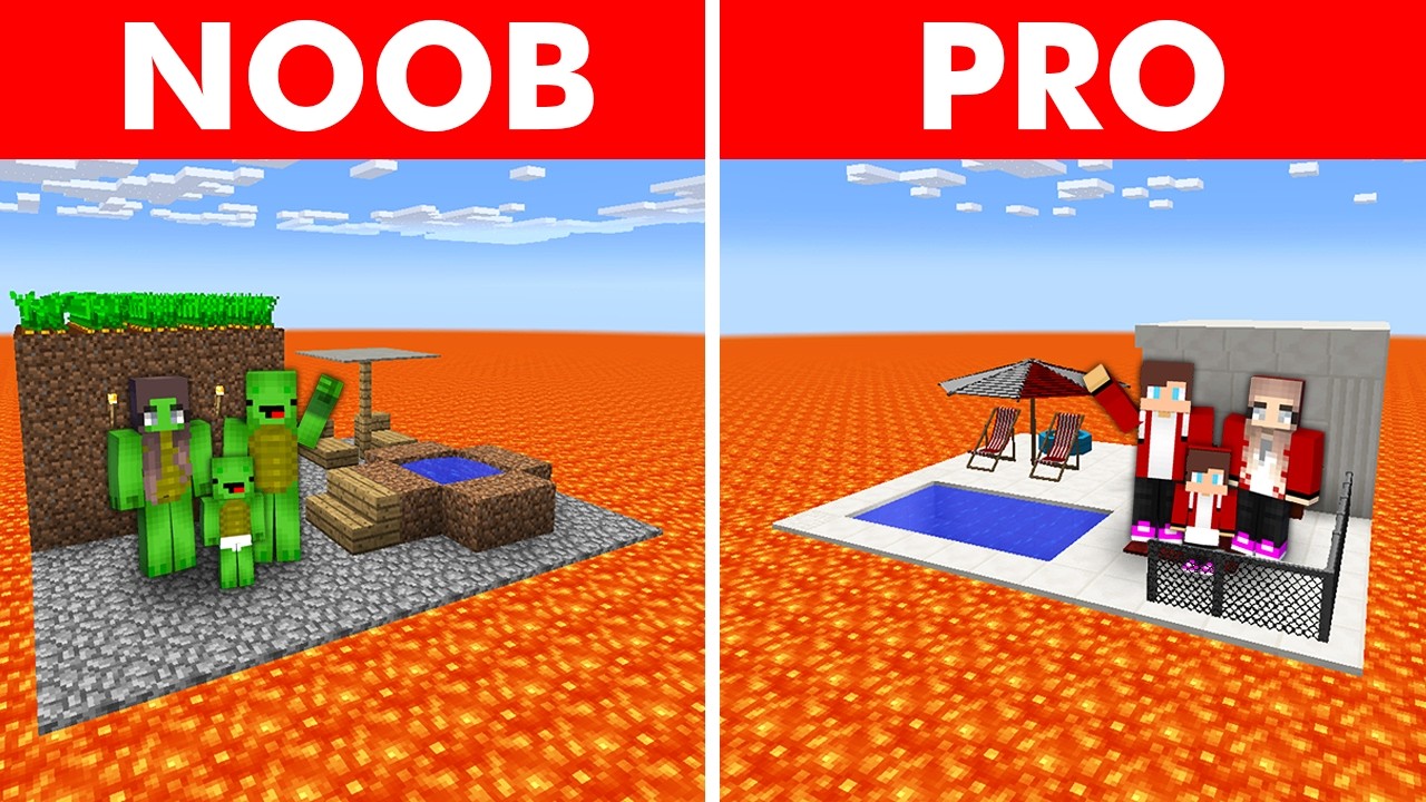 NOOB vs PRO Doomsday Bunker Survival Battle on a Volcanic Island in Minecraft