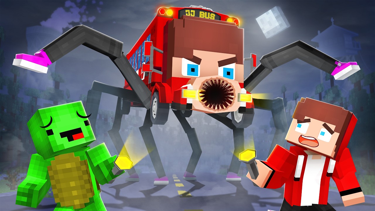 JJ and Mikey vs BUS EATER - Maizen Minecraft Animation