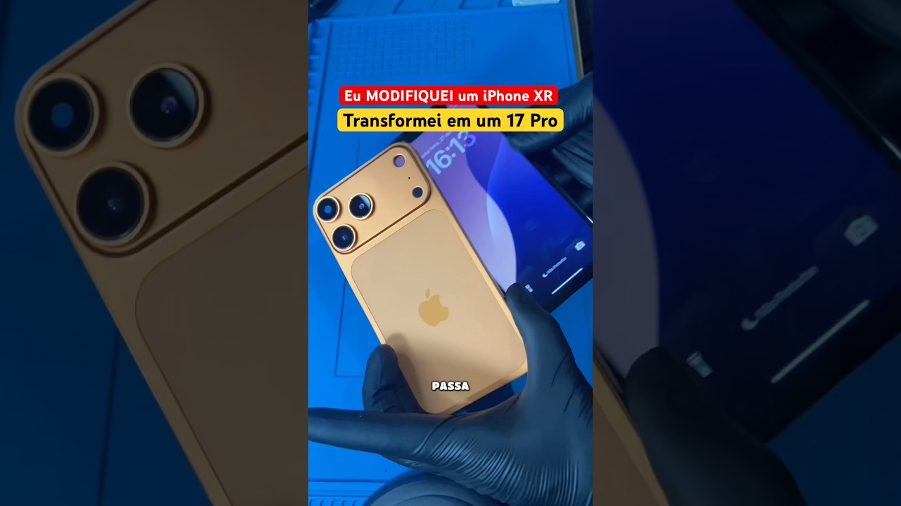 TRANSFORMEI UM IPHONE XR EM IPHONE 17 PRO #iphone #tecnologia #gambiarra #entretenimento #celular