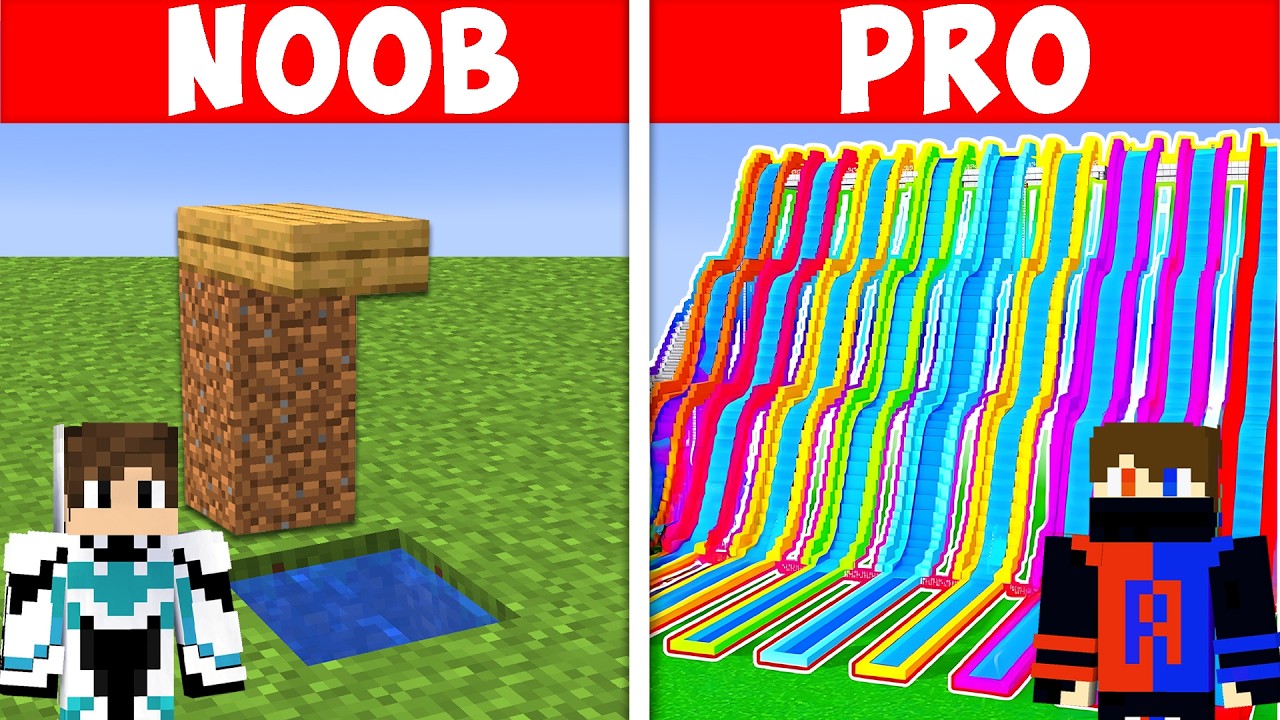Noob vs Pro : Giant WATER PARK Build Challenge