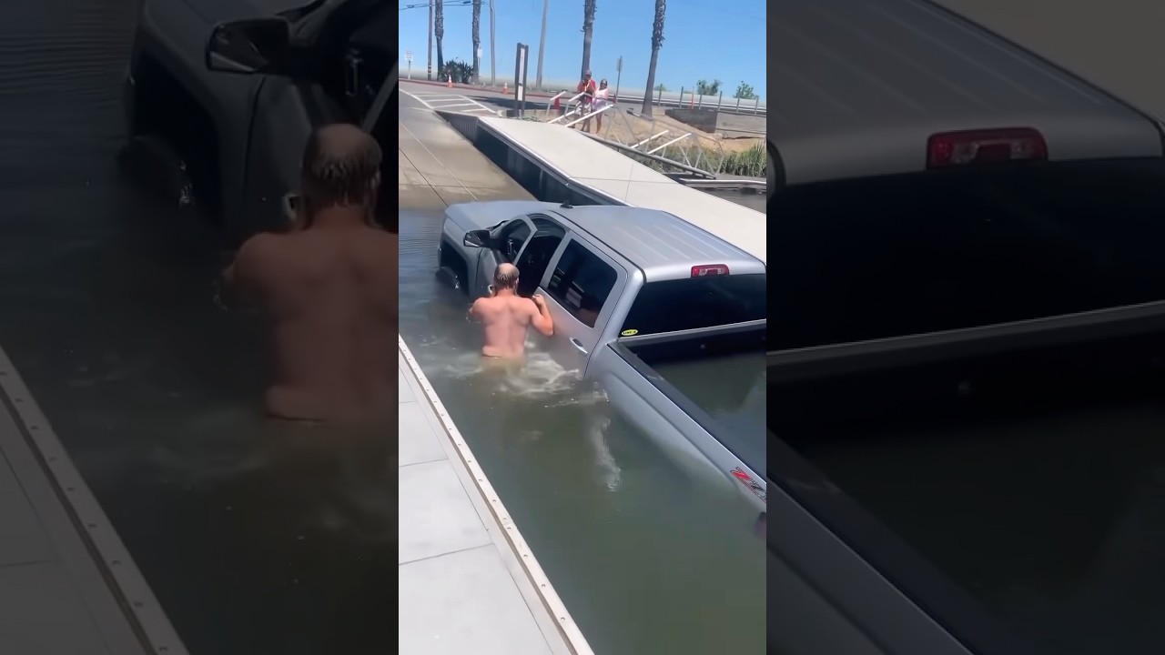 Guy sinks truck at launch ramp #shorts #funny #boat