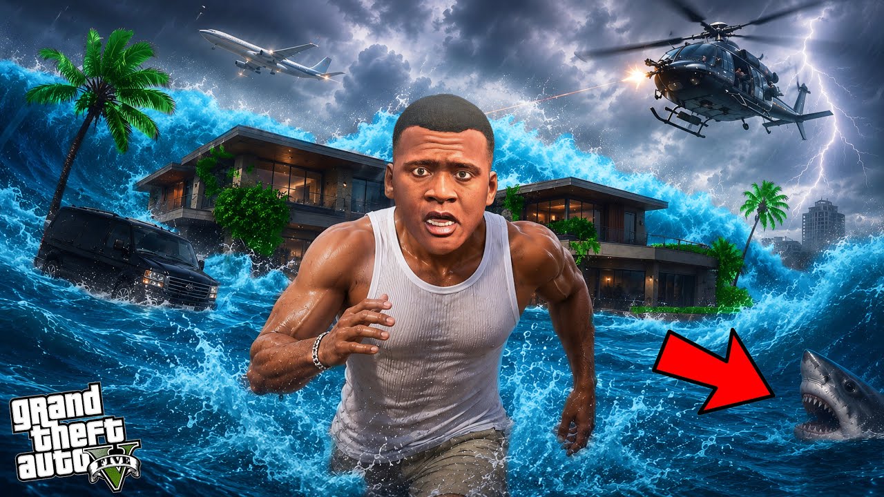 Franklin Survive & Fight TSUNAMI in GTA 5 ( Part-1 ) ! in Telugu