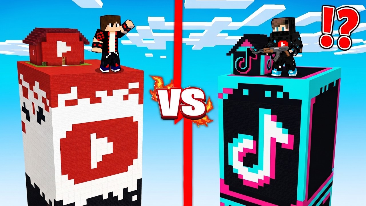 ماين كرافت : برج التيك توك ضد برج اليوتيوب !!؟ 🔥😱