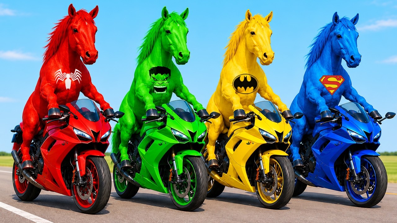 سبايدر مان اصعب دراجة نارية فوق اسماك القرش - Superheroes Ride on Motorcycle Stunt Funny Moments