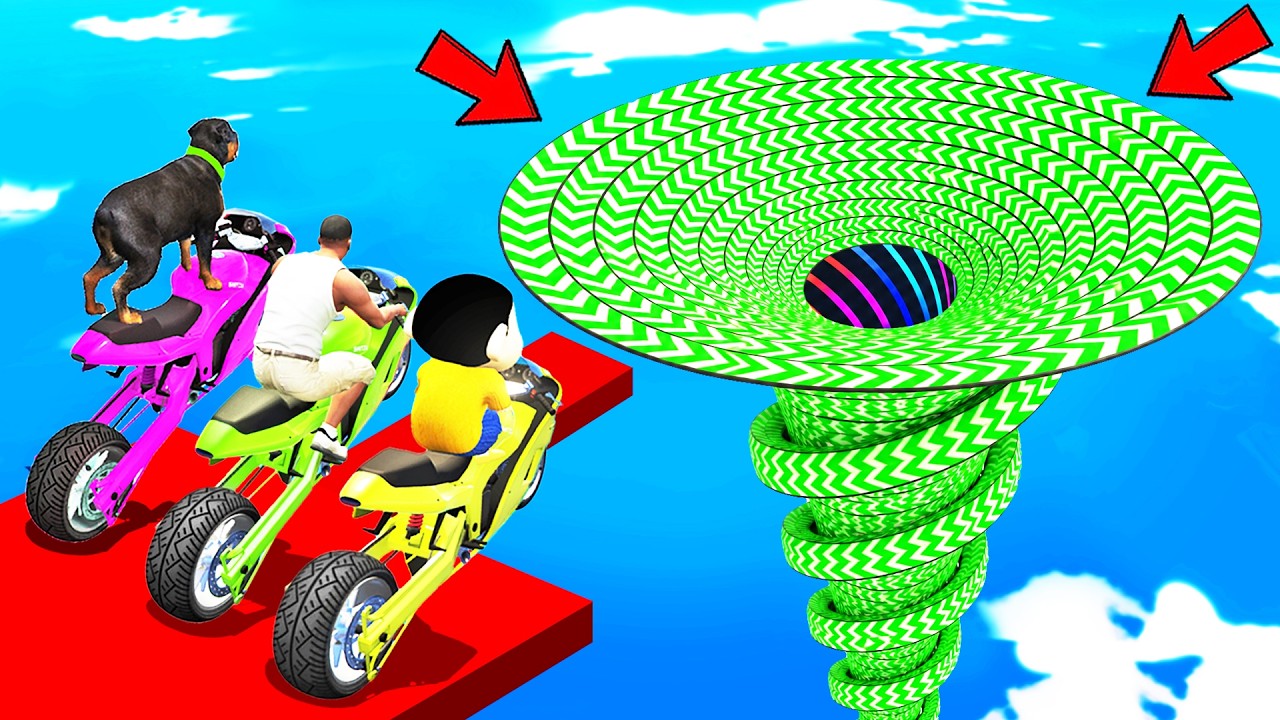 SHINCHAN AND FRANKLIN TRIED THE SPIRAL SPEED BOOSTER FUNNEL TUNNEL PARKOUR CHALLENGE GTA 5