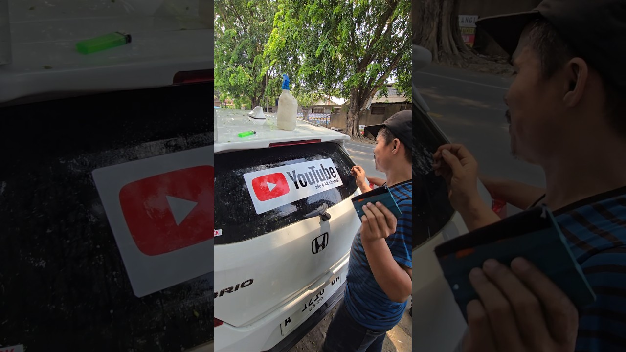 owh mobil ade kk lagi di pasang stiker #trandingshorts