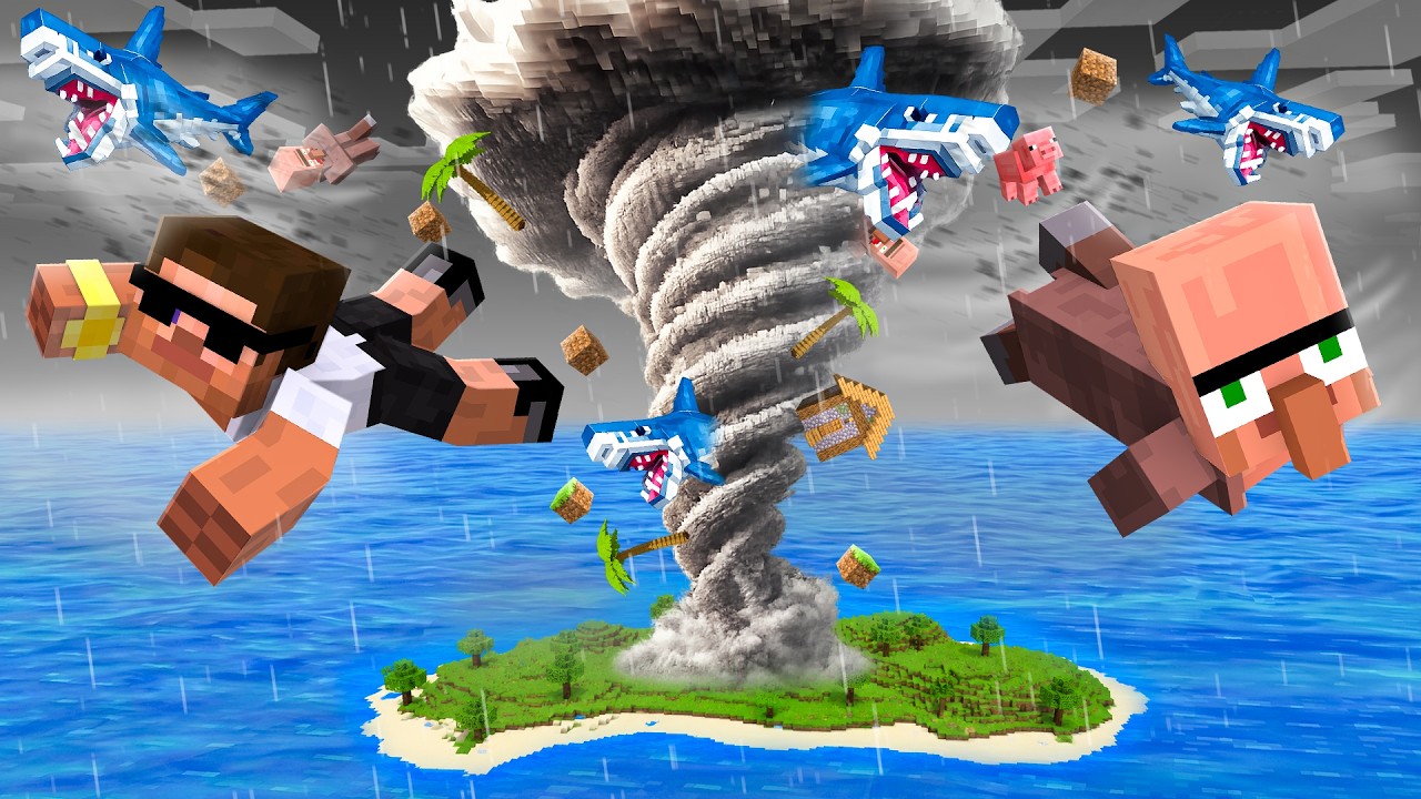 Surviving Deadly Shark Tornado in Minecraft..