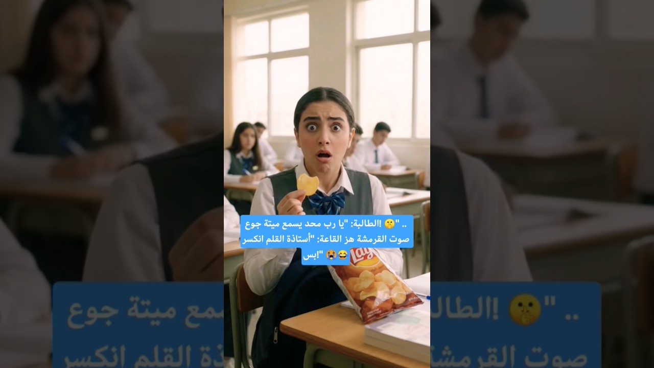 ​الطالبة: "يا رب محد يسمع ميتة جوع! 🤫" .. صوت القرمشة هز القاعة: "أستاذة القلم انكسر بس!" 😭😂
