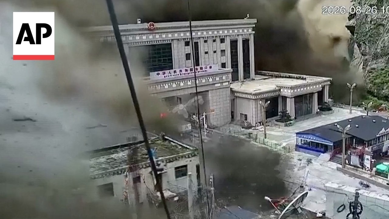 Floodwaters and debris sweep through Gyirong Port near Nepal-China border
