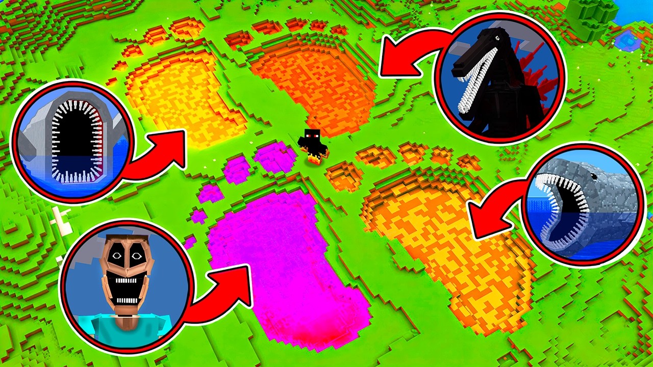 ENCONTREI AS PEGADAS DOS MONSTROS FAMOSOS NO MINECRAFT