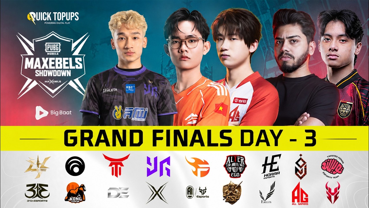 PUBG MOBILE MAXEBELS SHOWDOWN GRAND FINALS | DAY 3 | Ft. #AE #KONG #YG #HORAA #FL #AG #VOIN #A1