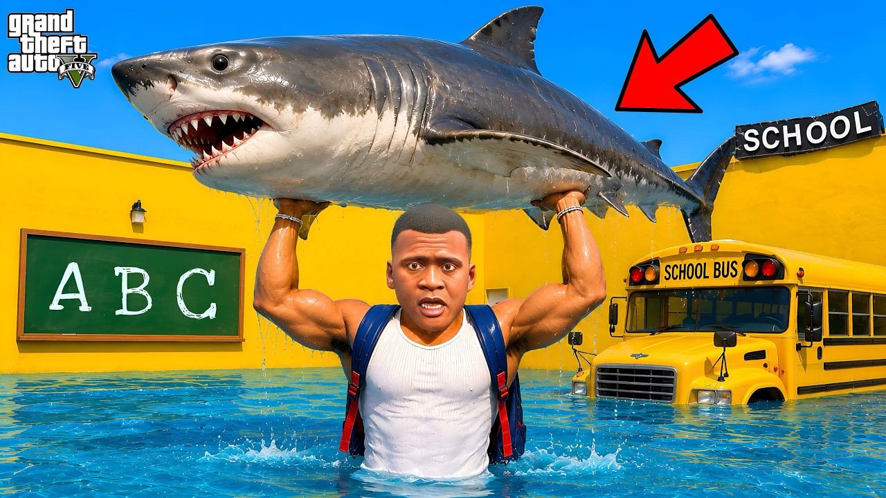 Franklin Brings a Big SHARK to His New School in GTA 5 ! in Telugu