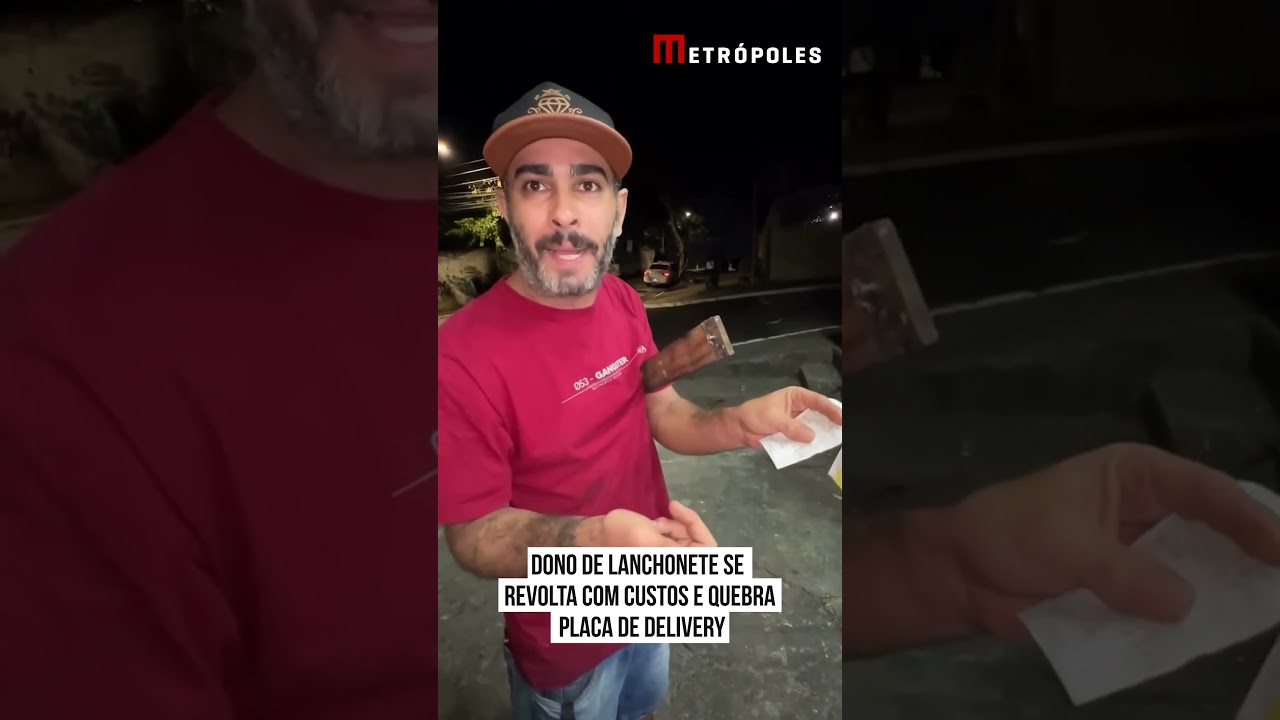 Dono de lanchonete se revolta com custos e quebra placa de delivery