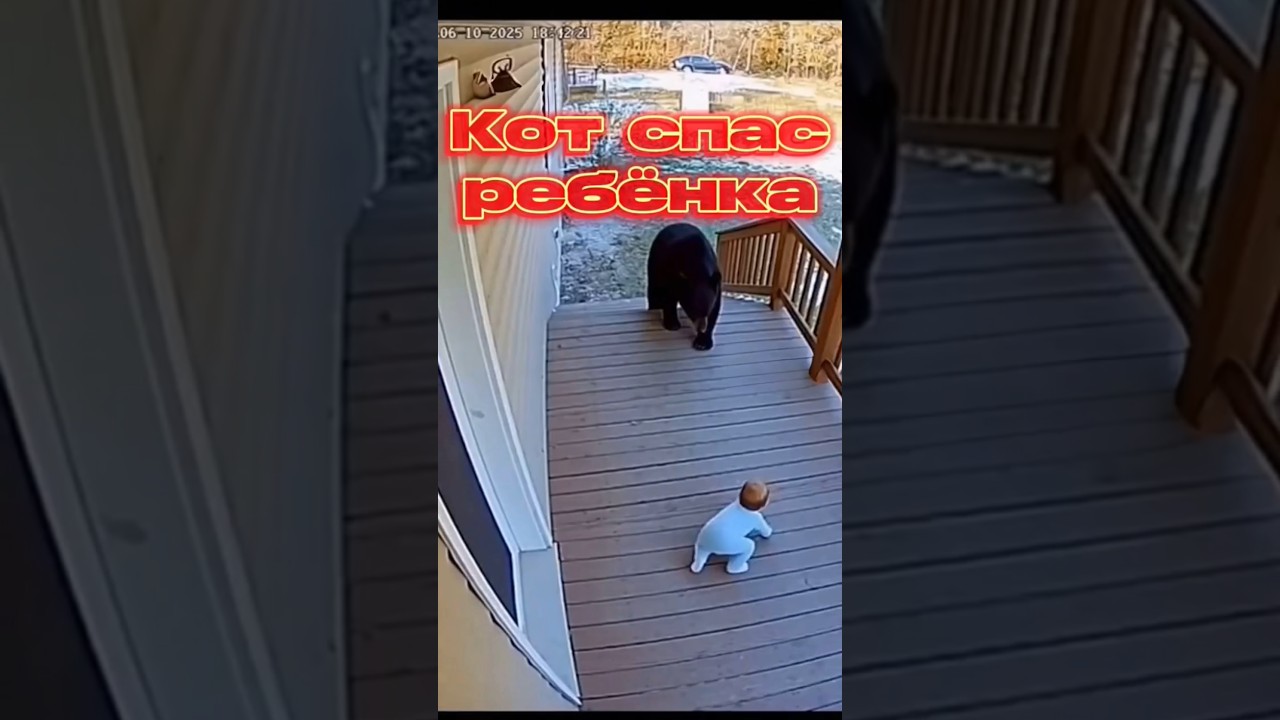 Кот спас ребёнка #cat #fyp #russia #медведь #sora #securitycamera