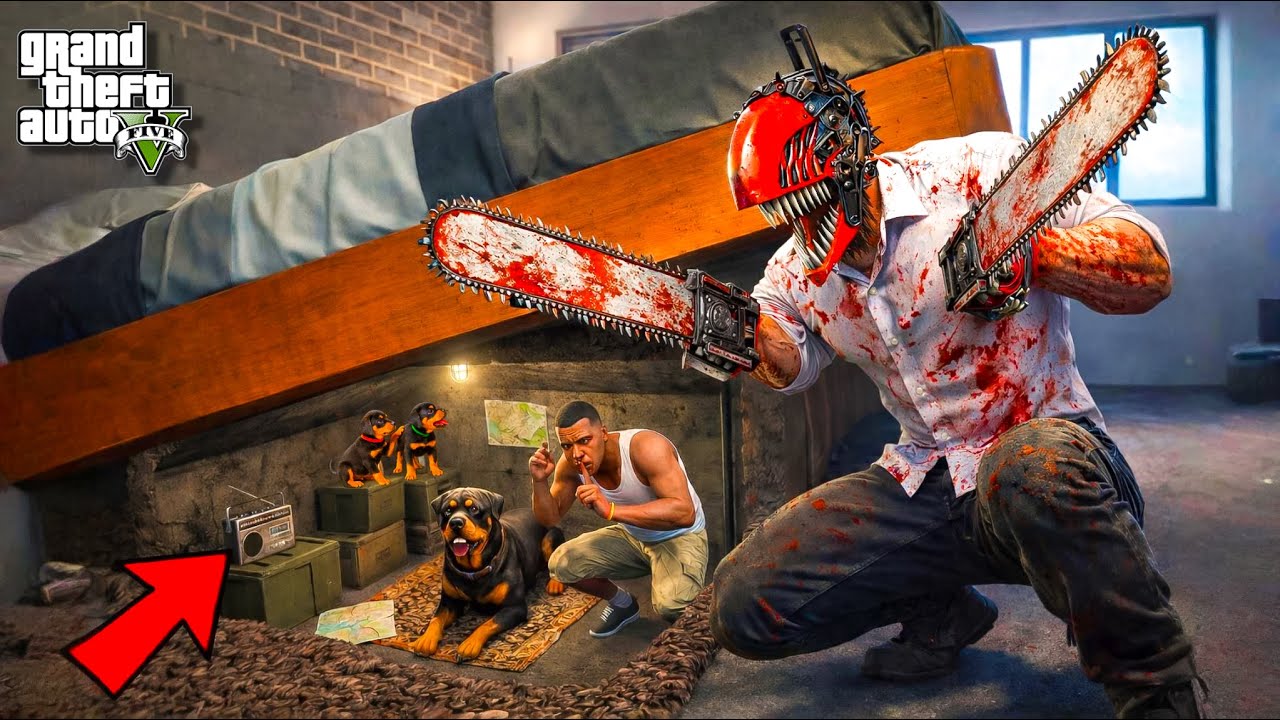 FRANKLIN HIDES FROM CHAINSAW MAN UNDER BED 😱 | GTA 5 Telugu | Dhanu Dino