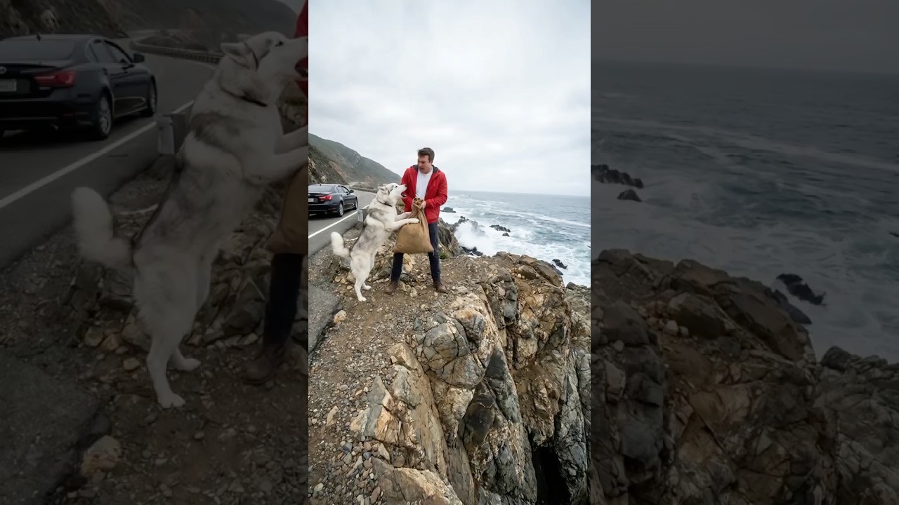 Husky finds an old fisherman to save her pups happy ending