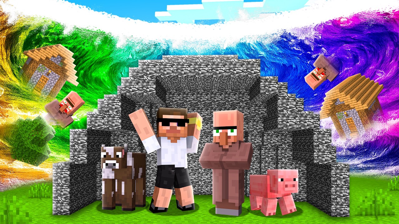 Building Bunker to Survive Rainbow Disaster in Minecraft..